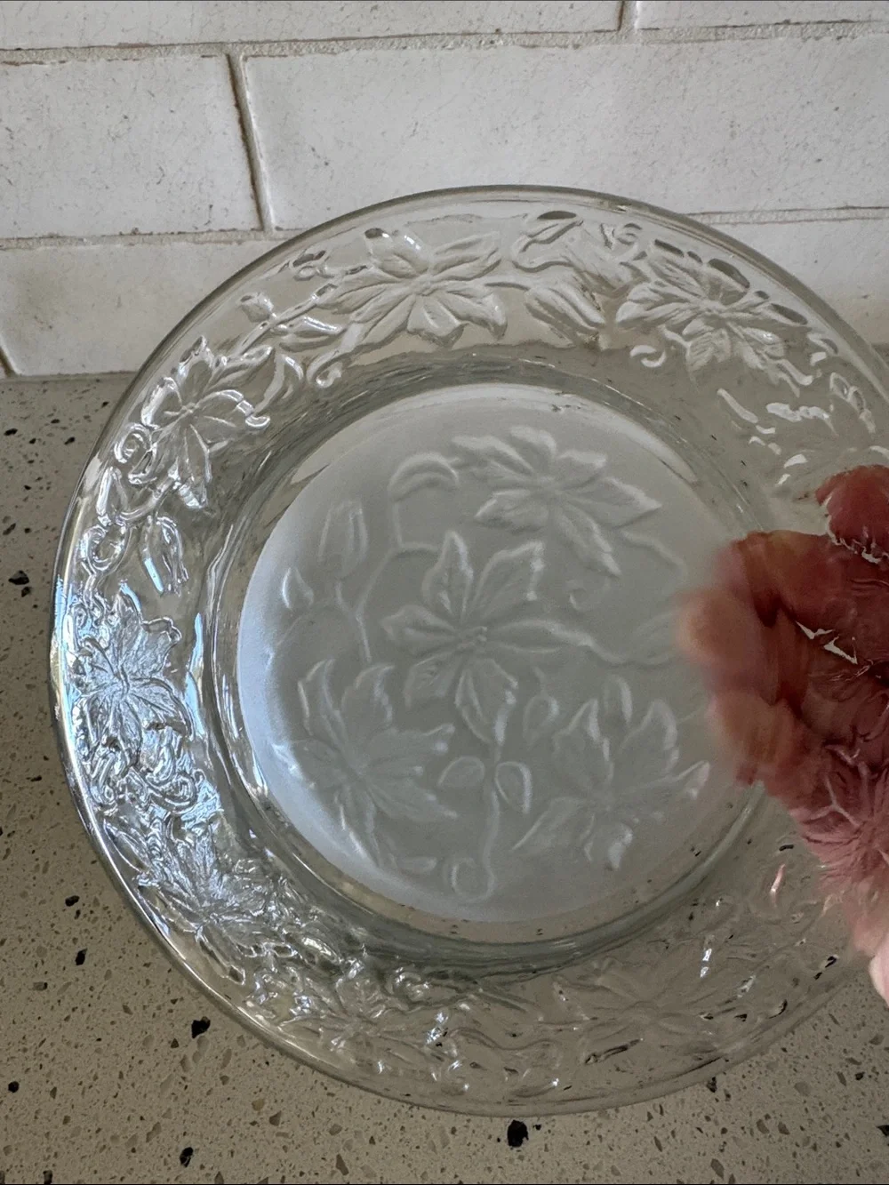 Princess House FANTASIA 6 Plates Frosted Floral Embossed Glass Salad/Dessert 8”